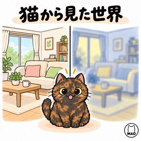 人から見た部屋と、猫から見た部屋の色の違い