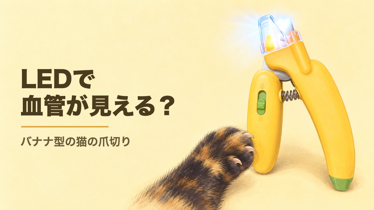 LEDライト付きのバナナ型の猫用爪切り